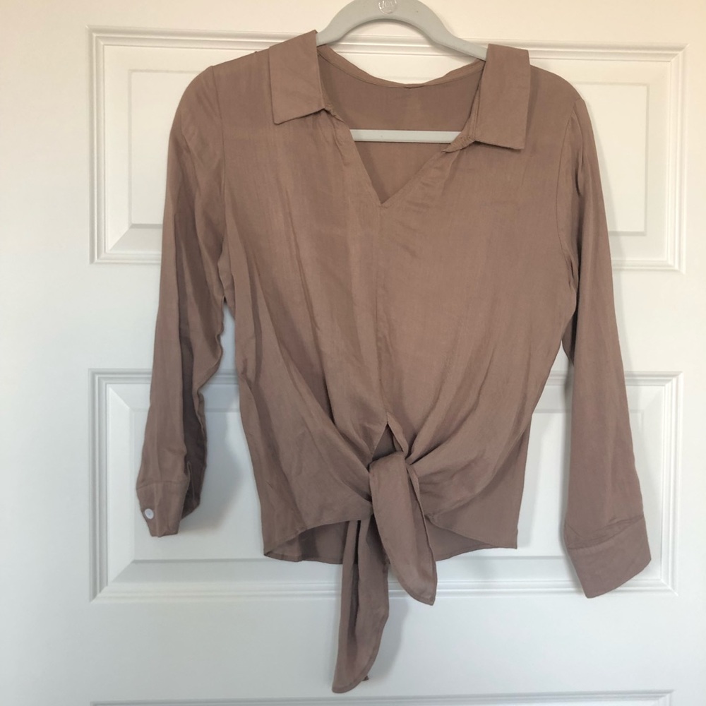 Goodnight Macaroon Brown Tie Front Top - Worn Once